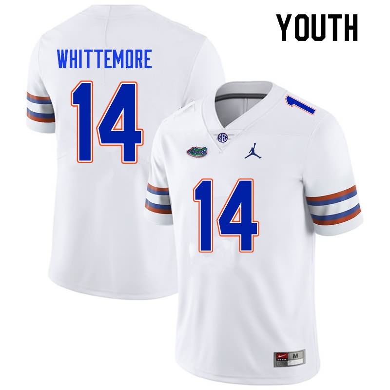 Youth NCAA Florida Gators Trent Whittemore #14 Stitched Authentic Nike White College Football Jersey SPA6365WR